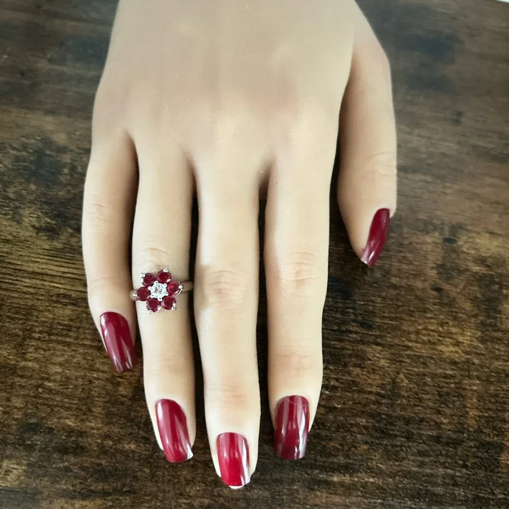 925‎ Silver Red/White Flower Ring
